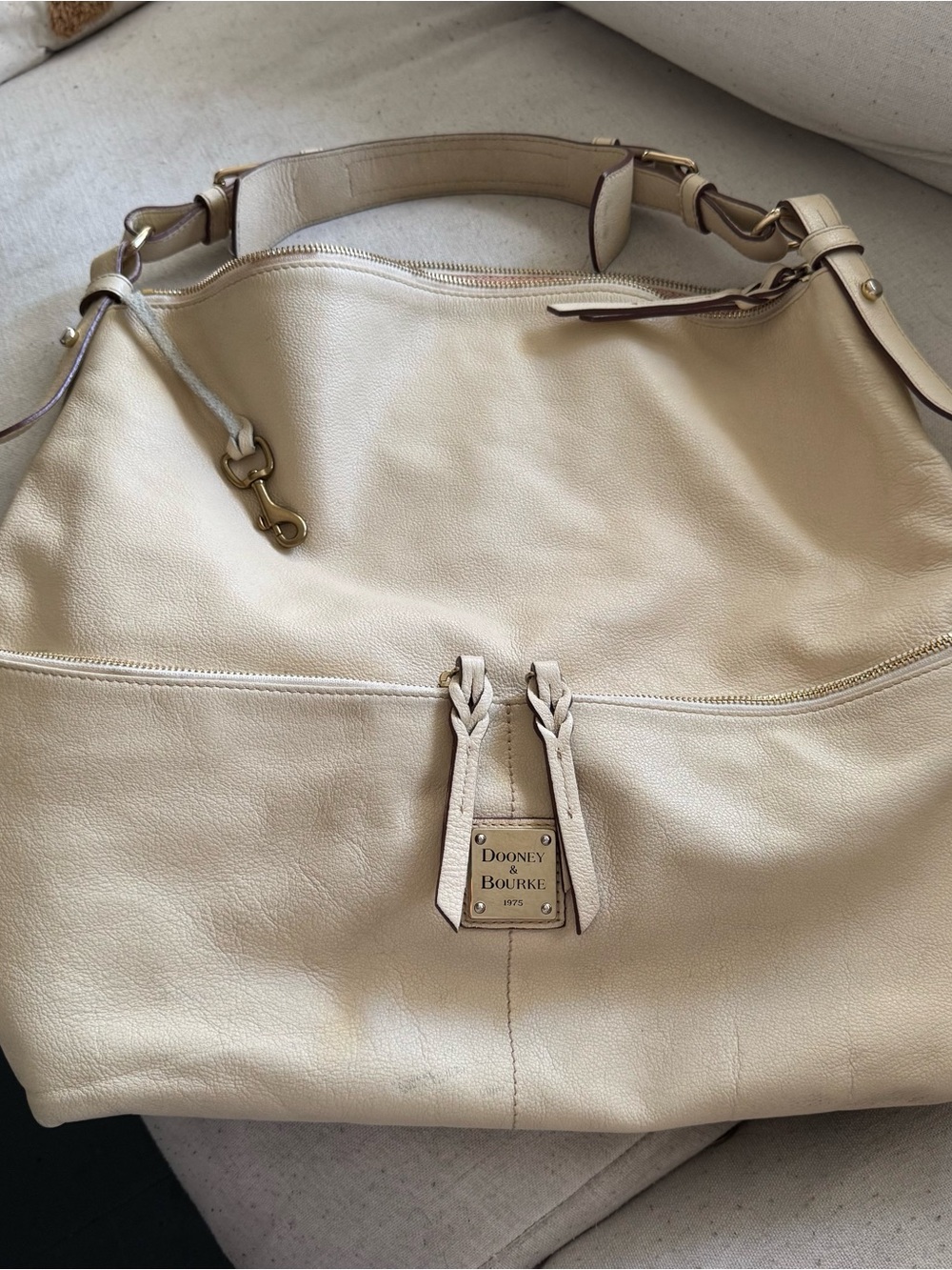 Dooney & Bourke Cream Leather Tote with Gold Hardware